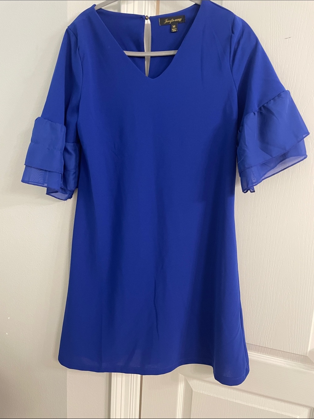 Lexington Avenue Royal Blue Ruffle Sleeve Shift Dress